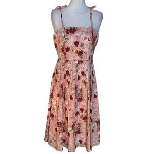 Antonio Melani Floral Print Tie Strap Fit & Flare Dress Pink Size 8